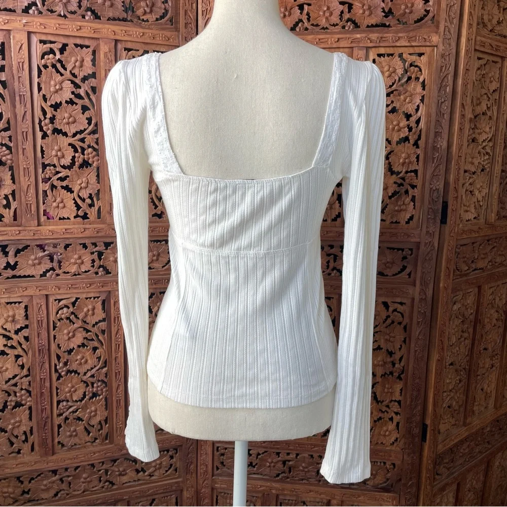 Free People White cotton lace Square-Neck Ribbed Long-Sleeve Top - Picture 5 of 7
